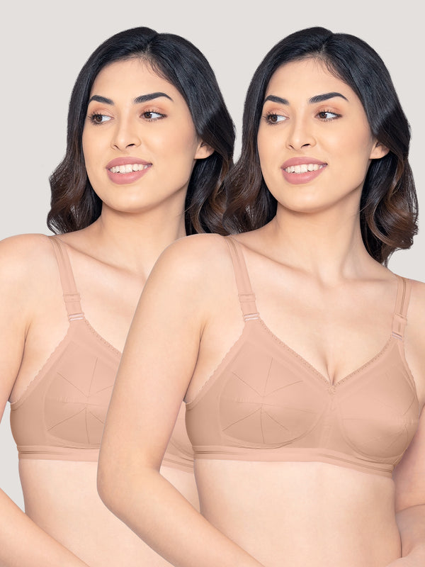 Damini Full Coverage Cotton Everyday Bra | Pack of 2-FAWN FAWN