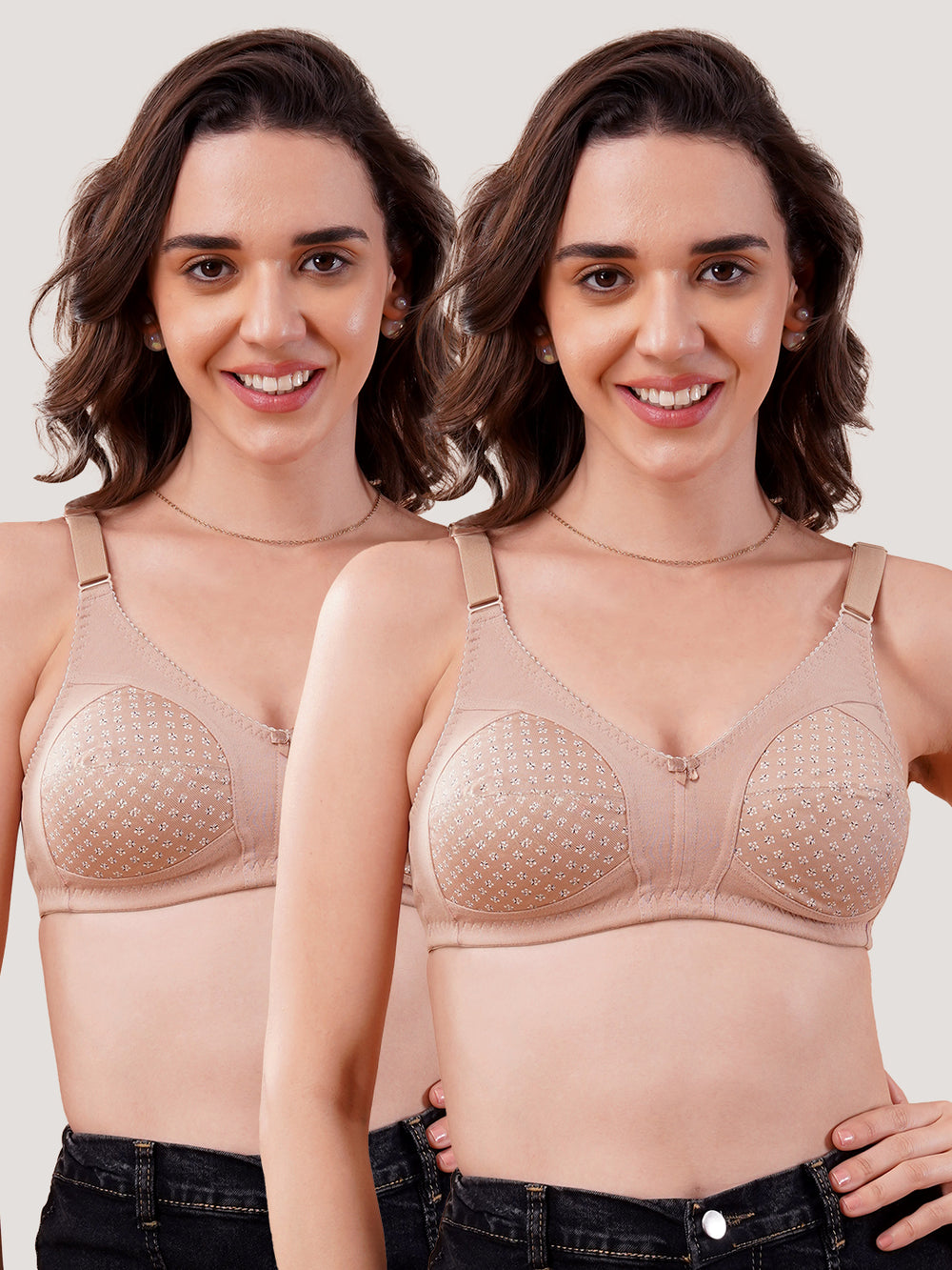 Kalyani Nitara Non Padded Wirefree Cups Full Coverage Everyday Cotton Bra | Pack of 2- FAWN  FAWN