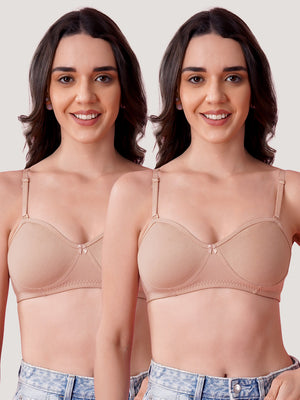 K LINGERIE Roxy Girl's Non Padded Multiway Straps Demi Cup Balconette Bra-FAWN FAWN