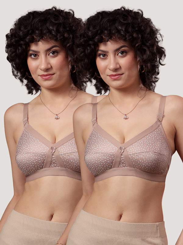 Kalyani Maxine Cross Over Front Full Coverage Cotton Minimizer Bra Pack of 2-FAWN FAWN