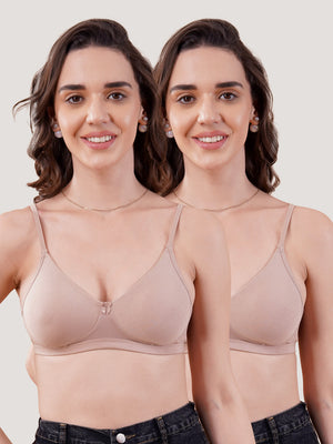 Kalyani Kirti Seamless Cups Non Padded Everyday T-Shirt Bra | Pack of 2-FAWN & FAWN
