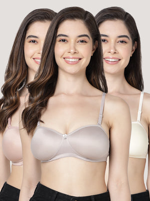 Leslie Light Padded Seamless Balconette Bra | Pack of 3-FAWN L.GREY SKIN