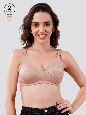 Kalyani Nitara Non Padded Wirefree Cups Full Coverage Everyday Cotton Bra | Pack of 2- FAWN & L.PEACH