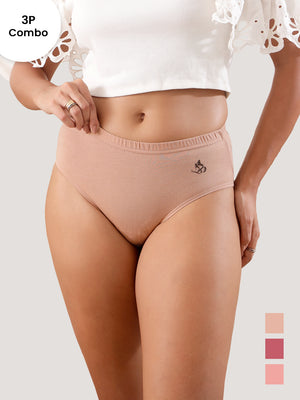 Eve 100% Cotton Mid-Waist Hipster Panties for Women | Pack of 3-FAWN L.WINE P.ROSE