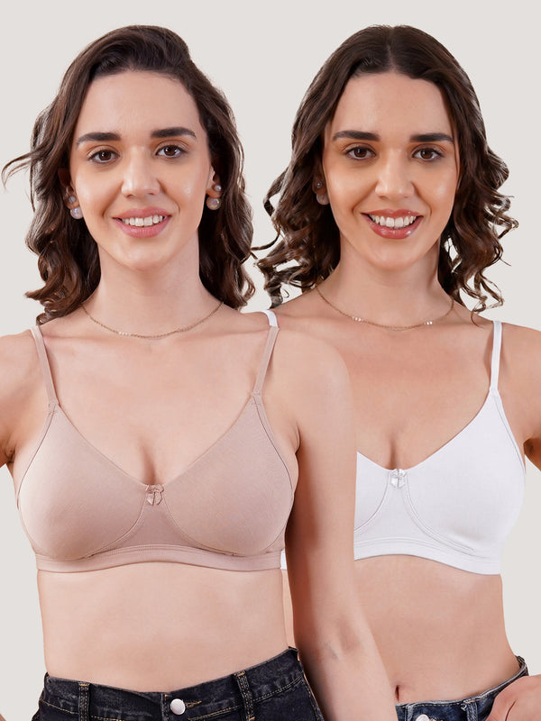 Kalyani Kirti Seamless Cups Non Padded Everyday T-Shirt Bra | Pack of 2-FAWN WHITE