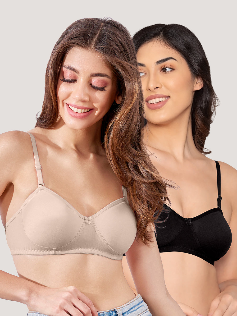 K LINGERIE Roxy Girl's Non Padded Multiway Straps Demi Cup Balconette Bra- GREY BLACK