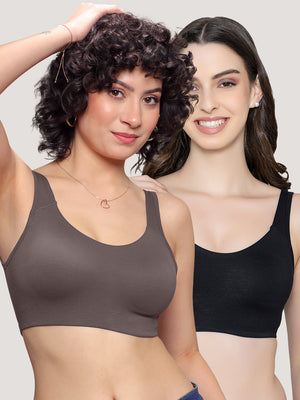 K LINGERIE Daisey Women's Flexible Fit Medium Impact Sports Bra for Light Workouts-GREY BLACK