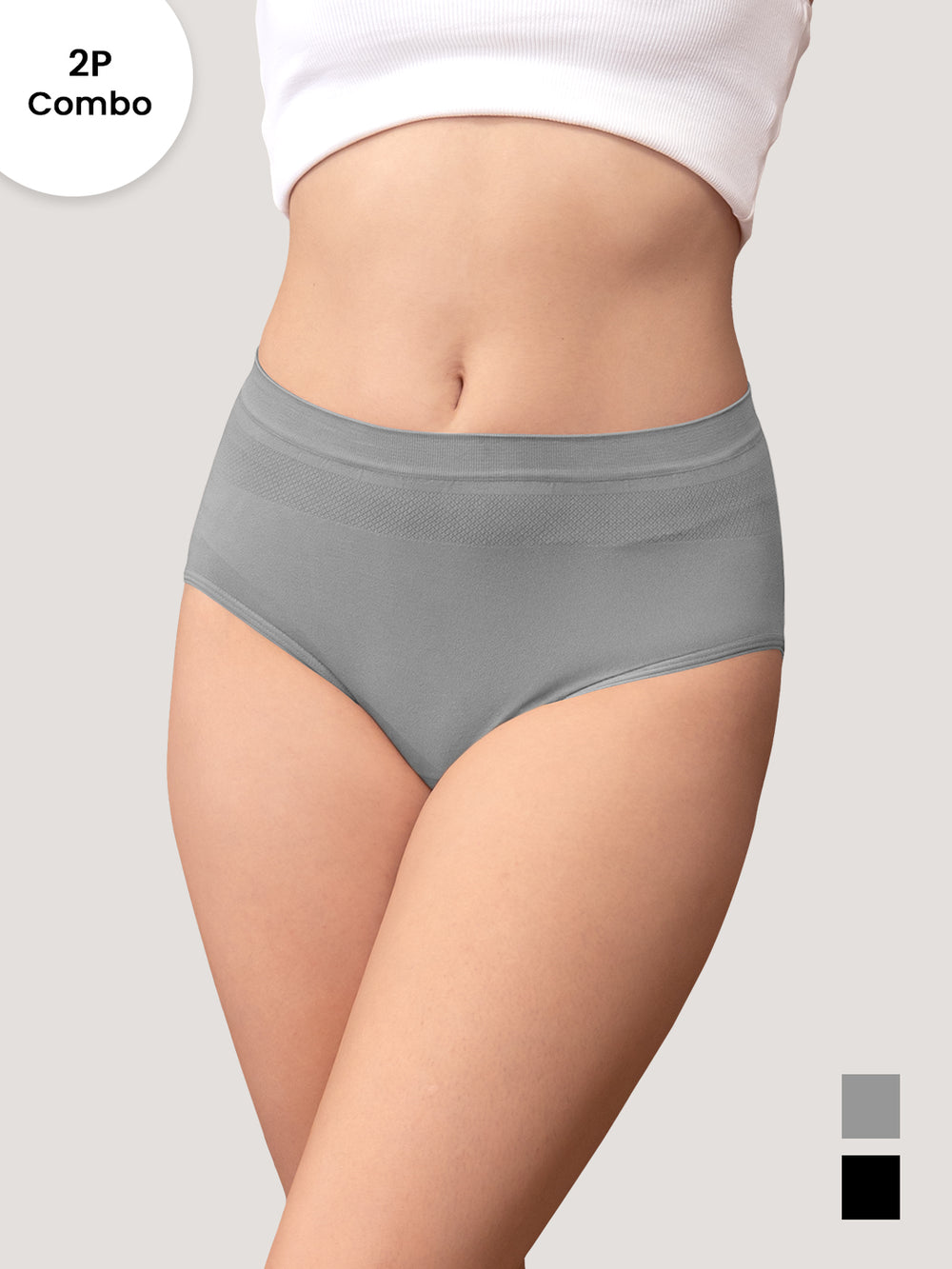 Kavya Women’s High Rise Full Coverage Knitted Hipster Panties | Pack of 2 | GREY BLACK