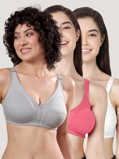 Anaya Full Coverage M Frame Minimizer Bra | Pack of 3-GREY CORAL WHITE