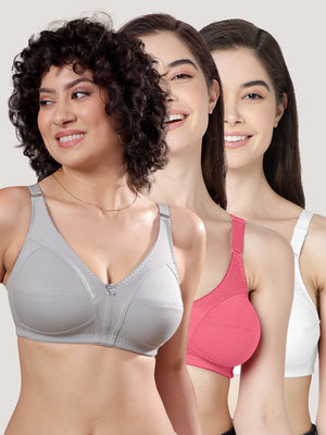 Anaya Full Coverage M Frame Minimizer Bra | Pack of 3-GREY CORAL WHITE