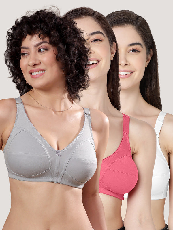 Anaya Full Coverage M Frame Minimizer Bra | Pack of 3-GREY CORAL WHITE