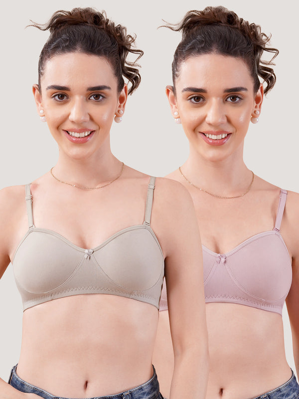 K LINGERIE Roxy Girl's Non Padded Multiway Straps Demi Cup Balconette Bra-GREY CREPE