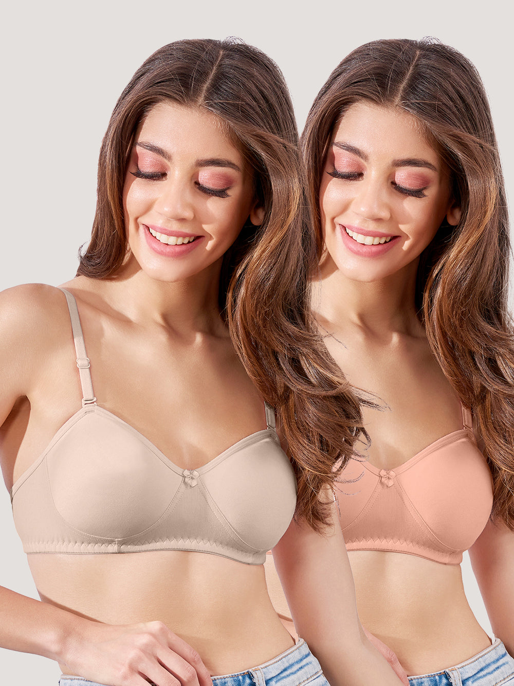 K LINGERIE Roxy Girl's Non Padded Multiway Straps Demi Cup Balconette Bra-GREY FAWN