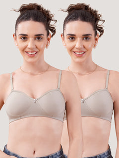 K LINGERIE Roxy Girl's Non Padded Multiway Straps Demi Cup Balconette Bra-GREY GREY