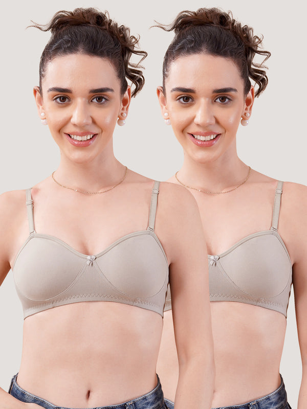 K LINGERIE Roxy Girl's Non Padded Multiway Straps Demi Cup Balconette Bra-GREY GREY