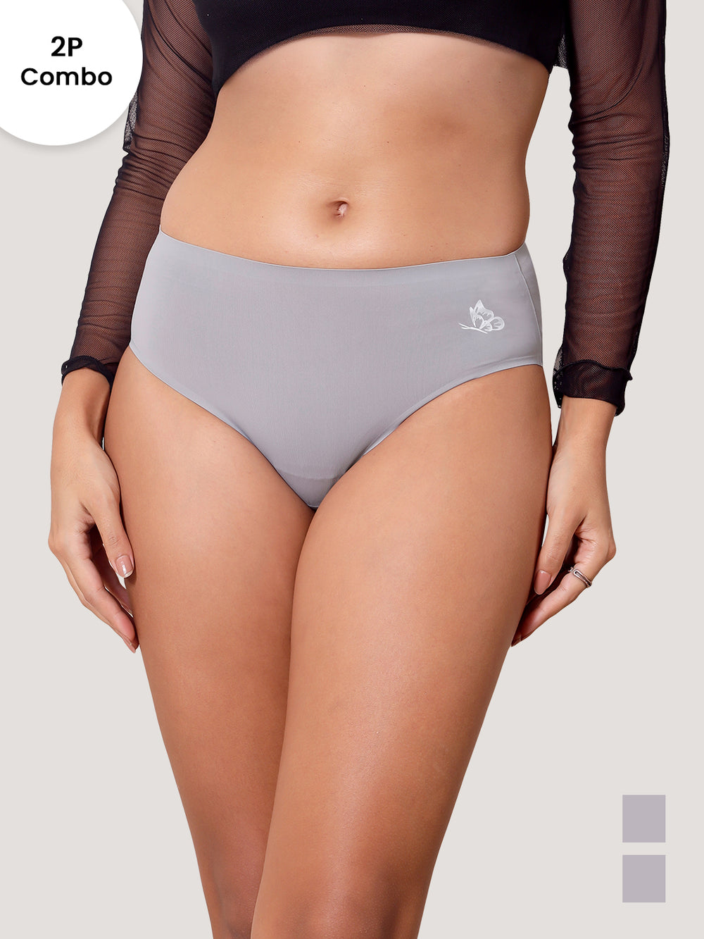 Bliss Bonded Technology Seamless Hipster Panties for Women | Pack of 2 | GREY GREY