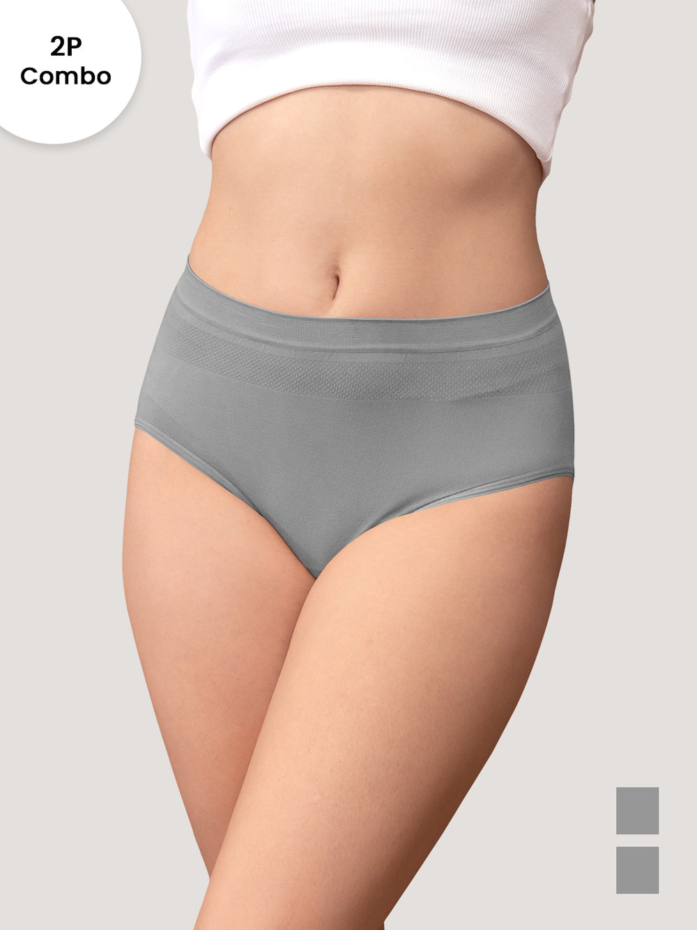Kavya Women’s High Rise Full Coverage Knitted Hipster Panties | Pack of 2 | GREY GREY