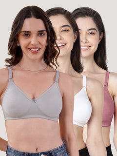 Evlyn Double Layered Cups Regular Bra | Pack of 3 | GREY ONION WHITE