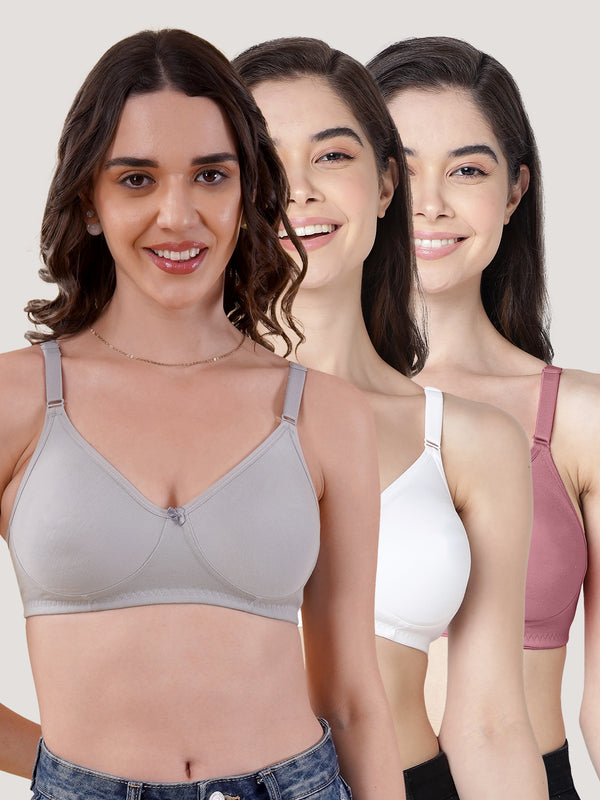Evlyn Double Layered Cups Regular Bra | Pack of 3 | GREY ONION WHITE