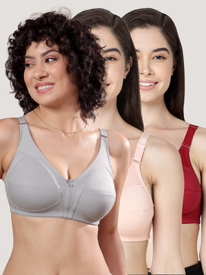 Anaya Full Coverage M Frame Minimizer Bra | Pack of 3-GREY PEACH MAROON