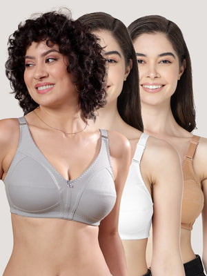 Anaya Full Coverage M Frame Minimizer Bra | Pack of 3-GREY WHITE CAMEL