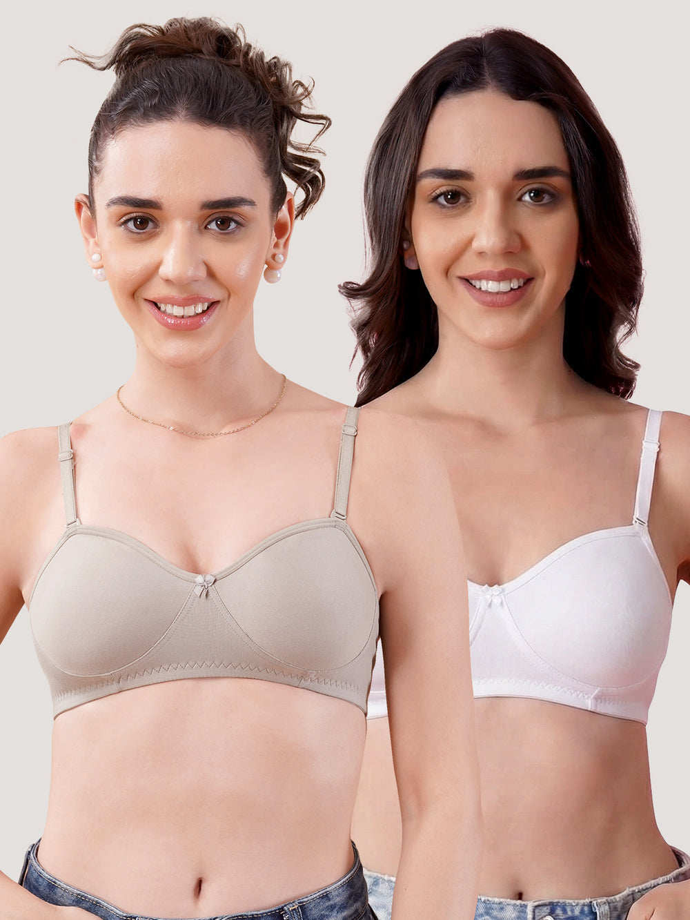 K LINGERIE Roxy Girl's Non Padded Multiway Straps Demi Cup Balconette Bra-GREY WHITE