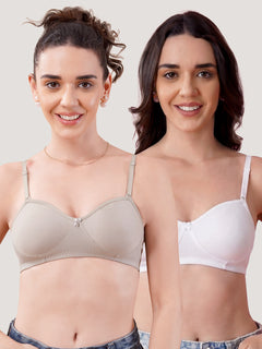 K LINGERIE Roxy Girl's Non Padded Multiway Straps Demi Cup Balconette Bra-GREY WHITE