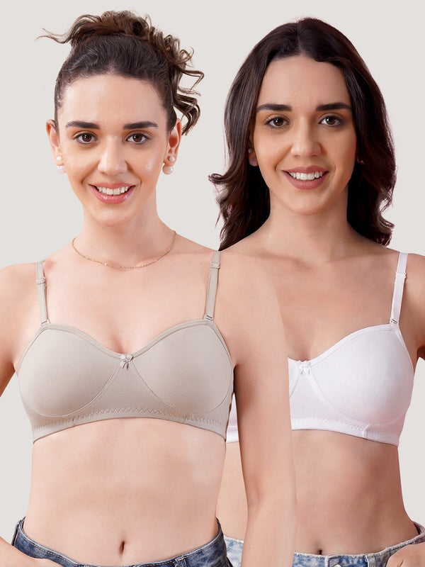 K LINGERIE Roxy Girl's Non Padded Multiway Straps Demi Cup Balconette Bra-GREY WHITE