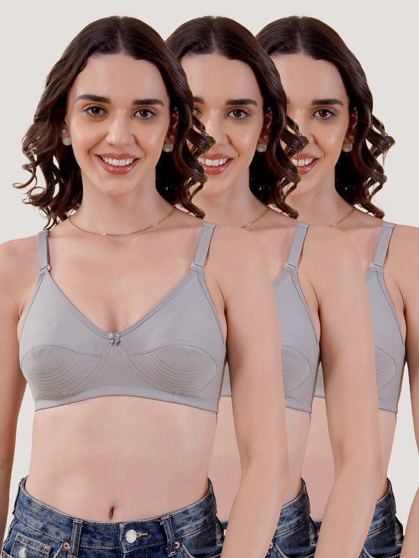Pranika Non Padded Seamed Everyday Bra | Pack of 3 GREY GREY GREY