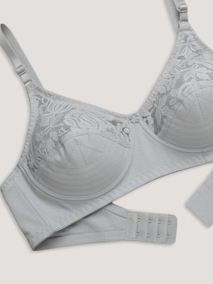Deepali Non Padded Everyday Lace Bra | Pack of 3-GREY ROSE WHITE
