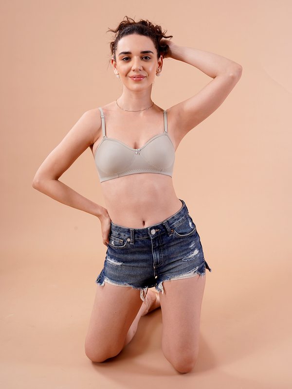 K LINGERIE Roxy Girl's Non Padded Multiway Straps Demi Cup Balconette Bra-GREY CREPE