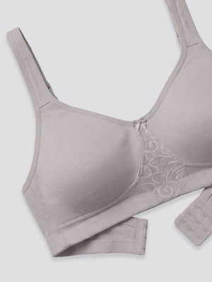 K LINGERIE Chase Double Layered Cups Center Lace Full Coverage Seamless Bra-GREY GREY