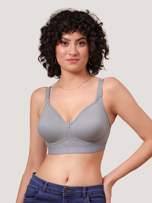 Kalyani Ashley Double Layered Seamless Cups Full Coverage Cotton Lycra Bra | Pack of 2 |GREY BLACK