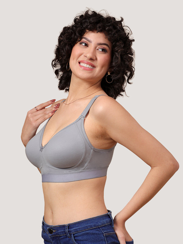 Kalyani Ashley Double Layered Seamless Cups Full Coverage Cotton Lycra Bra | Pack of 2 |ROSE GREY