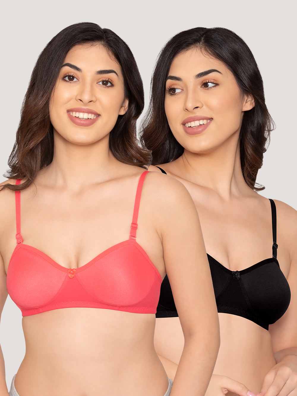 K LINGERIE Roxy Girl's Non Padded Multiway Straps Demi Cup Balconette Bra-HOT PINK BLACK