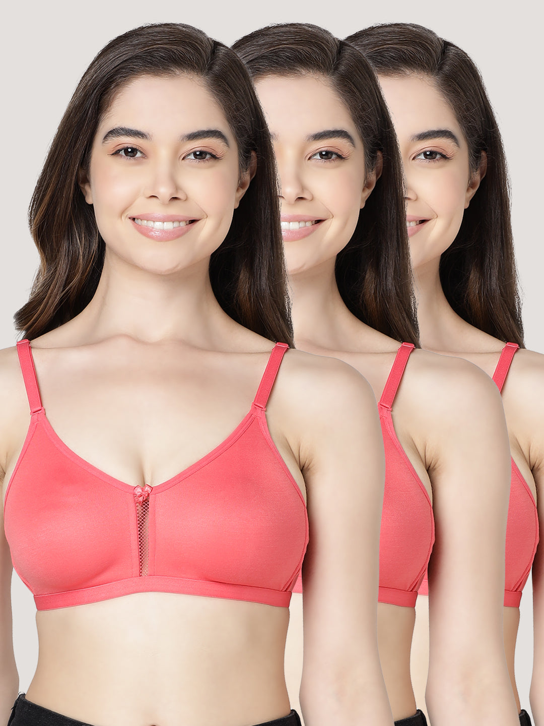 Gloria Full Coverage Double Layered Cups Everyday Bra | Pack of 3-HOT PINK HOT PINK HOT PINK