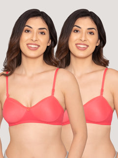 K LINGERIE Roxy Girl's Non Padded Multiway Straps Demi Cup Balconette Bra-HOT PINK HOT PINK