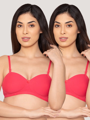 Kalyani Viviana Soft Padded Seamless Balconette Style T-Shirt Bras | Pack of 2 | HOT PINK HOT PINK