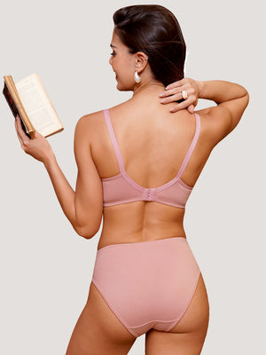 Kalyani Jeniffer Deep Neck Style Wirefree Support Padded Everyday Lace Bra Panty Set | Crepe