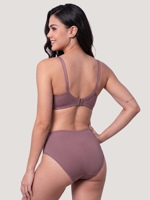 Kalyani Jeniffer Deep Neck Style Wirefree Support Padded Everyday Lace Bra Panty Set | Crepe