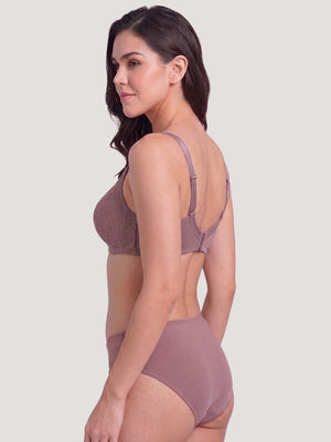 Kalyani Jeniffer Deep Neck Style Wirefree Support Padded Everyday Lace Bra Panty Set | Crepe