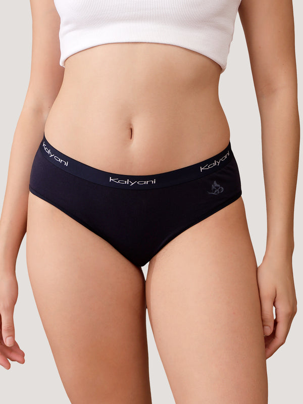 Jazzie Women Hipster Panties | Mid-Rise | 100% Cotton | Pack of 3-DARK BLUE DARK BLUE DARK BLUE