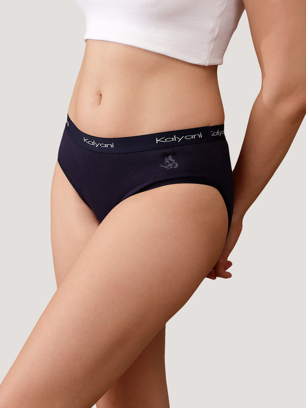 Jazzie Women Hipster Panties | Mid-Rise | 100% Cotton | Pack of 3-GREY DARK BLUE COFFEE