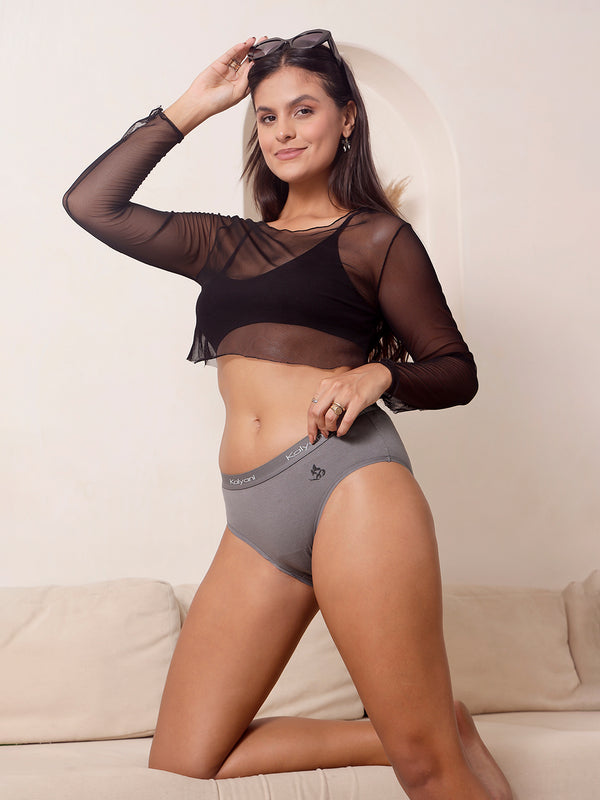 Jazzie Women Hipster Panties | Mid-Rise | 100% Cotton | Pack of 3-GREY DARK BLUE COFFEE