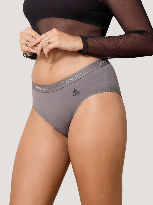 Jazzie Women Hipster Panties | Mid-Rise | 100% Cotton | Pack of 3-GREY GREY GREY