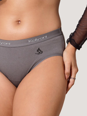 Jazzie Women Hipster Panties | Mid-Rise | 100% Cotton | Pack of 3-GREY GREY GREY