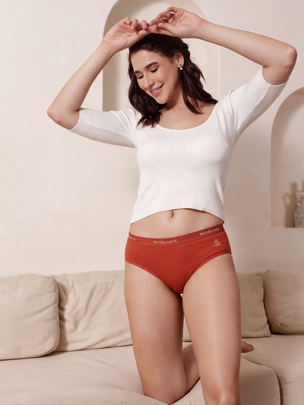 Jazzie Women Hipster Panties | Mid-Rise | 100% Cotton | Pack of 3-ORANGE RUST ORANGE RUST ORANGE RUST