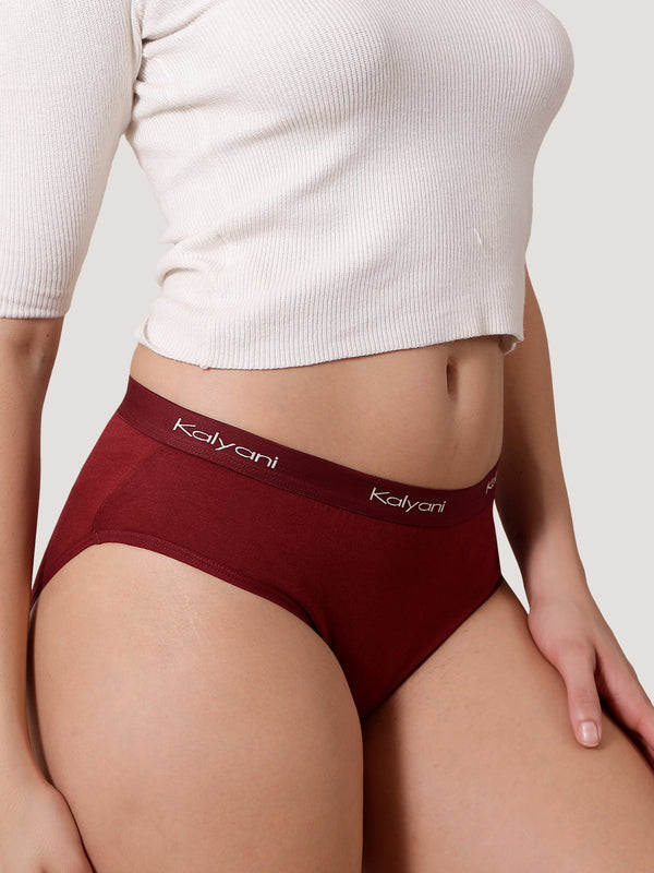 Jazzie Women Hipster Panties | Mid-Rise | 100% Cotton | Pack of 3-P.MAROON P.MAROON P.MAROON