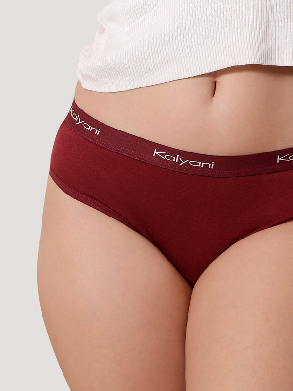 Jazzie Women Hipster Panties | Mid-Rise | 100% Cotton | Pack of 3-P.MAROON P.MAROON P.MAROON
