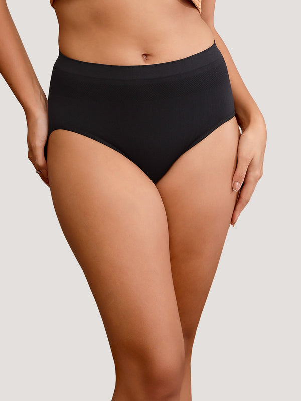 Kavya Women’s High Rise Full Coverage Knitted Hipster Panty with No-Roll Broad Inner Elastic Waistband Pack of 2| BLUSH BLACK